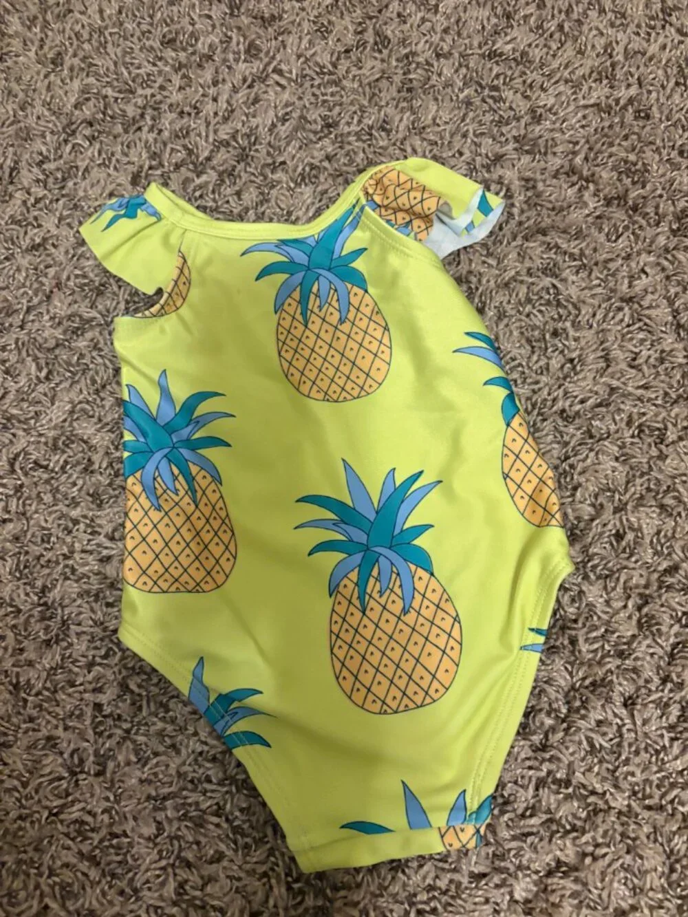 Tea Collection Pineapple Print Swimsuit 9-12 Months Yellow Ruffle Sleeves Fruit